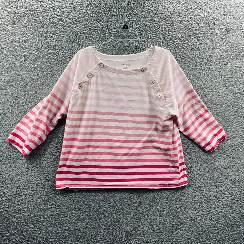 Talbots‎ Womens Top 3X Pink White Striped 3/4 Sleeve Pullover Shirt Stretch